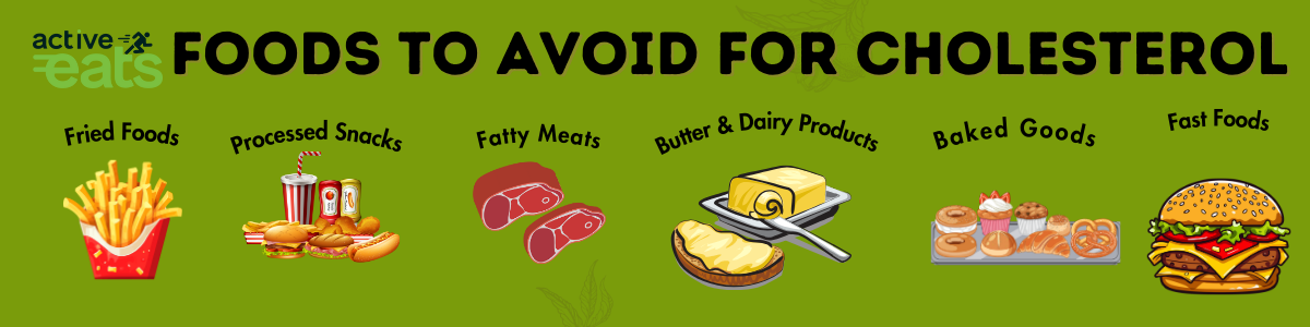 To manage cholesterol levels, avoid or limit foods high in saturated and trans fats, such as fatty meats, full-fat dairy products, fried foods, and processed snacks. Sugary and high-sugar foods can also negatively impact cholesterol. Reducing your intake of these items can help maintain a healthier cholesterol profile and reduce heart disease risk.