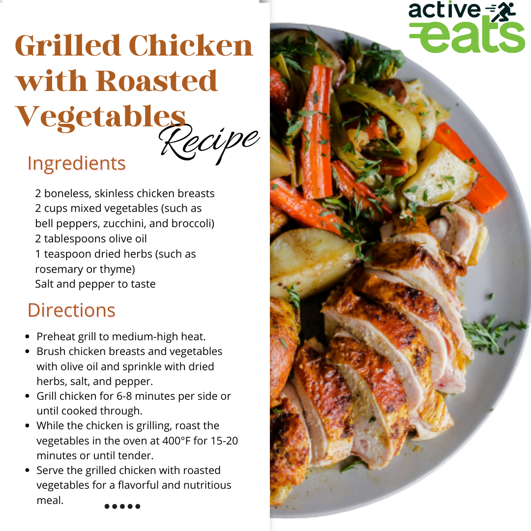 Grilled chicken with roasted vegetables is a healthy and flavorful meal. Benefits include a high protein content for muscle maintenance, a variety of vitamins and minerals from the vegetables, and reduced unhealthy fat compared to frying. It's a satisfying, well-balanced dish that promotes overall well-being.