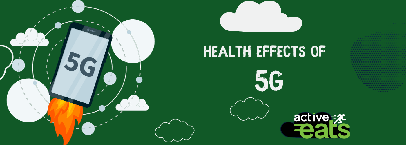 Image showing phone flying like a rocket showing 5G speed with text "Health Effects of 5G"