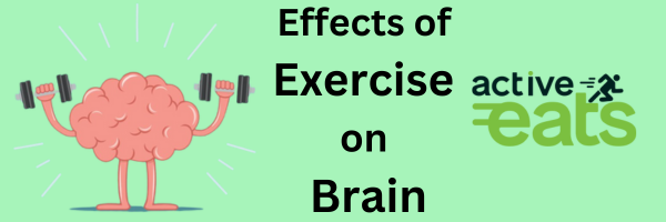 A stylized brain lifting dumbbells, symbolizing the impact of exercise on brain health and titled 'The Effects of Exercise on the Brain.'