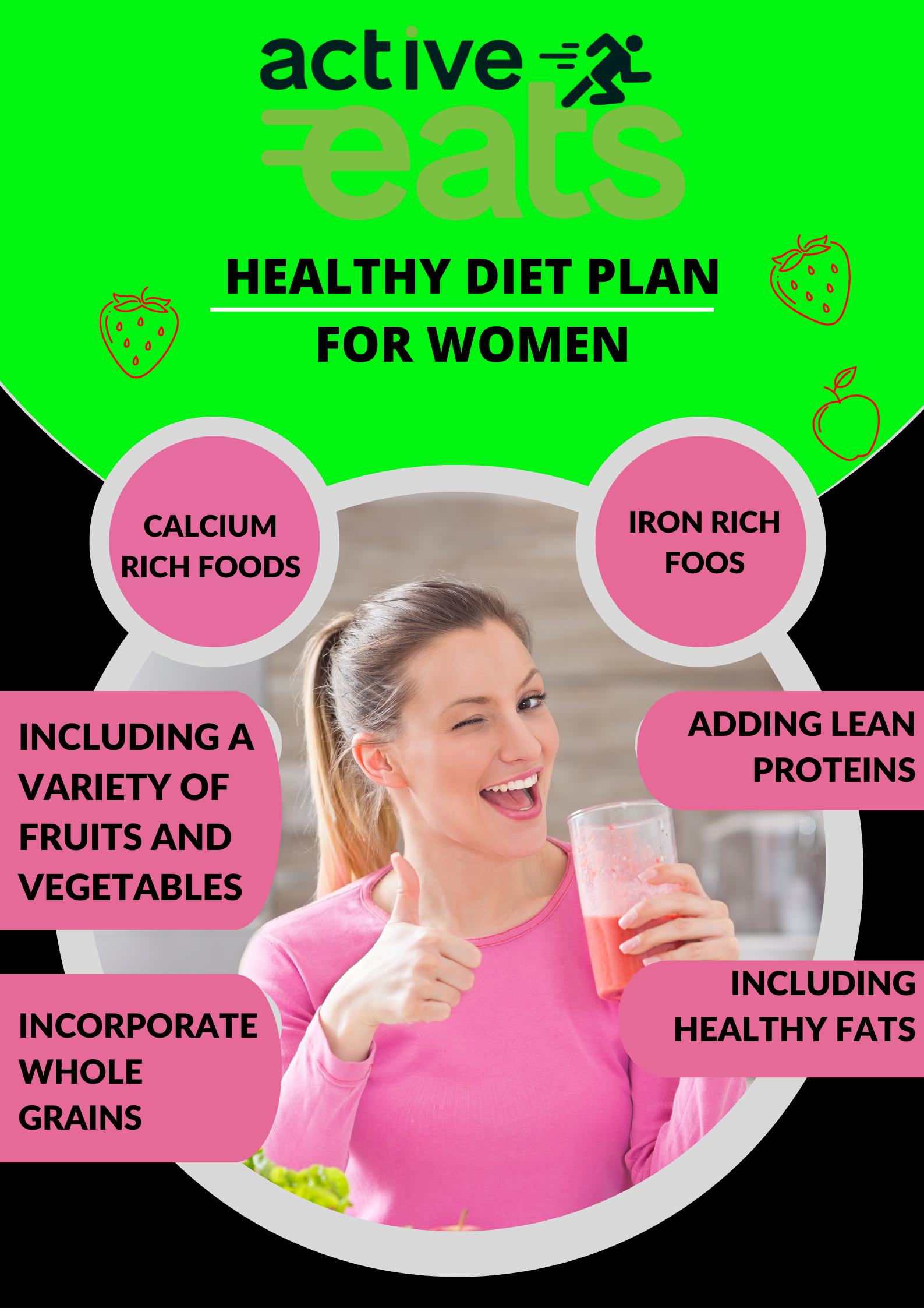 or a healthy diet plan, women should consider these tips: Balanced Meals: Include a variety of foods from all food groups. Aim for lean proteins, whole grains, fruits, and vegetables to meet nutritional needs. Portion Control: Be mindful of portion sizes to avoid overeating. Healthy Fats: Incorporate sources like avocados, nuts, and olive oil for heart health. Protein Sources: Choose lean meats, fish, beans, and tofu for muscle maintenance. Hydration: Drink plenty of water and limit sugary beverages. Fiber-Rich Foods: Include whole grains, legumes, and fibrous vegetables to aid digestion. Limit Processed Foods: Reduce intake of high-sugar, high-sodium, and highly processed items. Regular Exercise: Combine a balanced diet with physical activity for overall health and weight management. Calcium and Iron: Pay attention to these minerals for bone and blood health. Mindful Eating: Listen to your body's hunger and fullness cues.