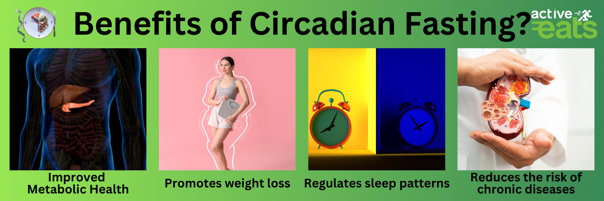 Benefits of Circadian Fasting which are weight loss, better sleep, improved metabolism and lower risk of chronic disease.