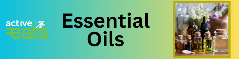 Picture of essential oils on right side with written text "Essential oil" written next to it.