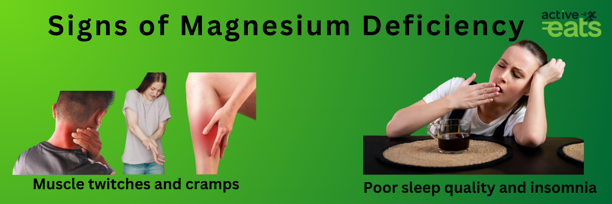 Picture shows common signs of magnesium deficiency which are poor sleep quality and muscle cramps