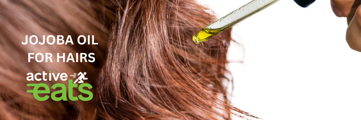 pictures shows a hand using jojoba oil on hairs making them shiny and smooth representing the benefits of jojoba oil on hairs