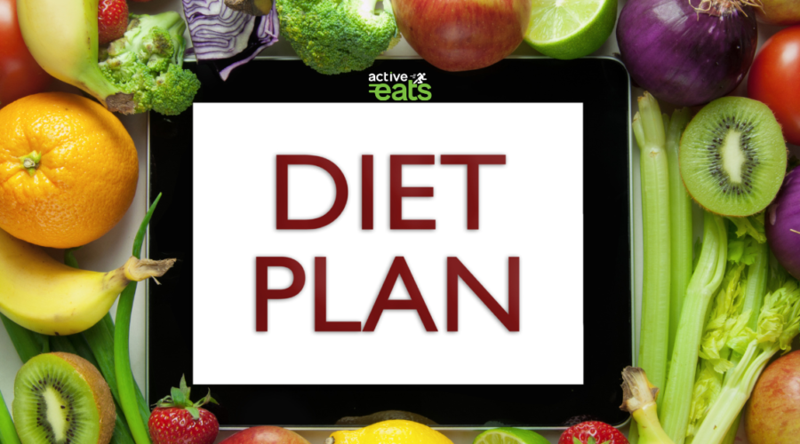 image shows various fruits and vegetables with text "Diet plan" written at the Centre of all fruits