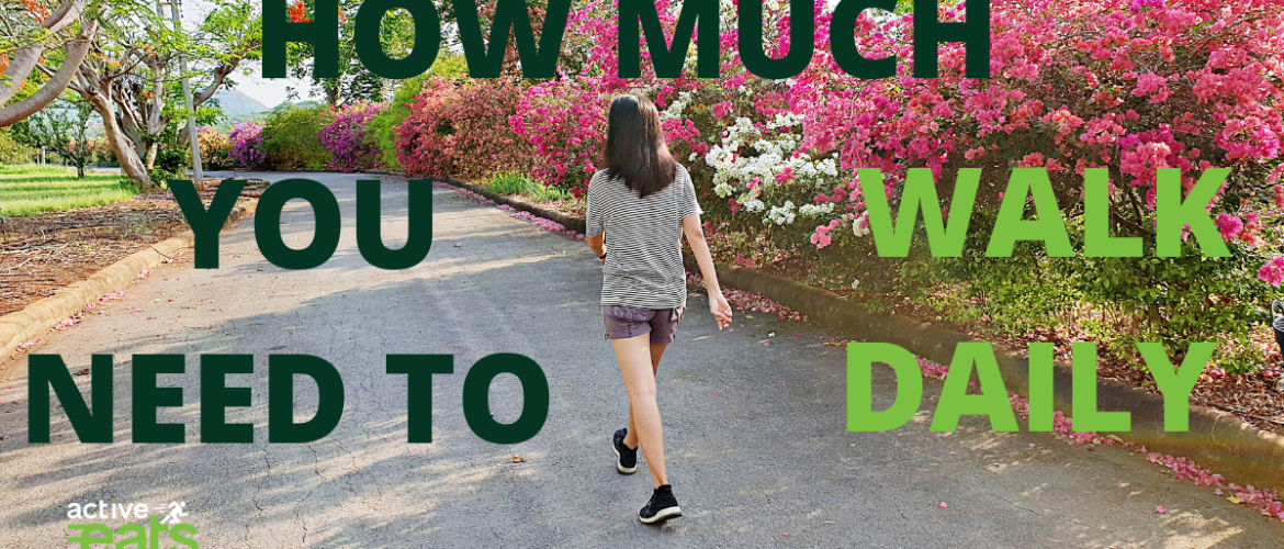 Image with people walking in the morning with text "How much you need to walk daily"