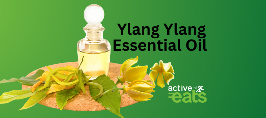 picture shows ylang ylang flowers and its oil next to it indicating the Benefits of Ylang Ylang Essential Oil